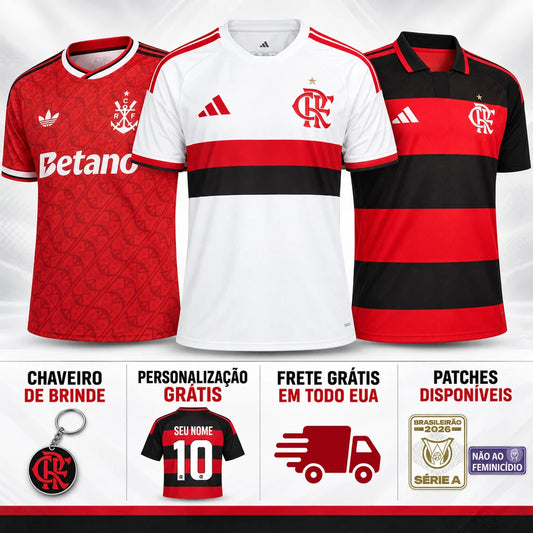 Pack Flamengo Principal, Alternativa e Terceiro 26/27 - Terceiro Equipamento Vermelho com Padrão